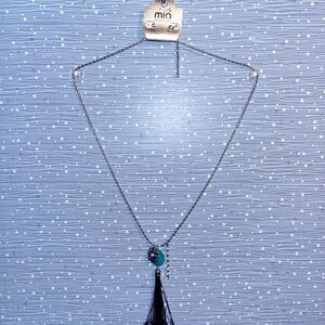 Mia Collection Tassel Turquoise Rhinestone Necklace Pearl Earrings Set